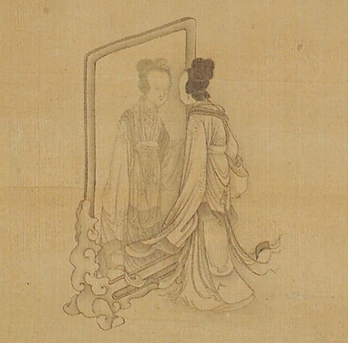 18世纪20年代焦秉贞《对镜仕女图》女性对镜自照图像