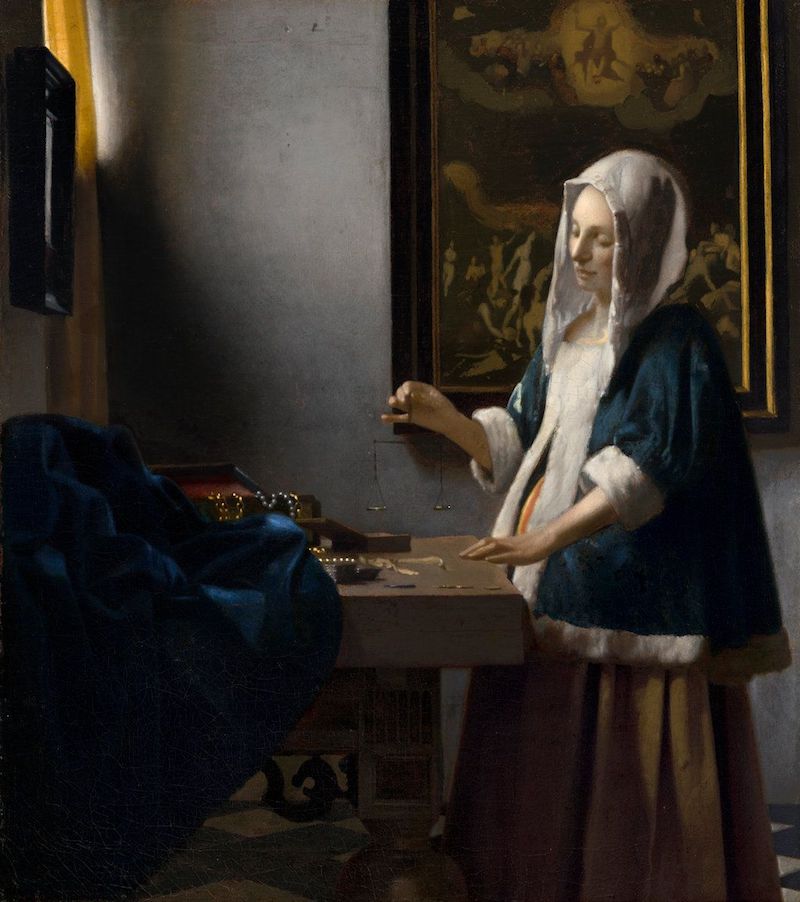 维米尔，《持天平的女人》，1662 - 1663，华盛顿国家美术馆藏
