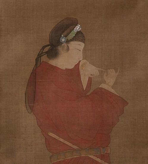 唐代古画摹本，画中唐代宫廷中着男装的女官形象，或有助于了解上官婉儿那个年代女官的装束。