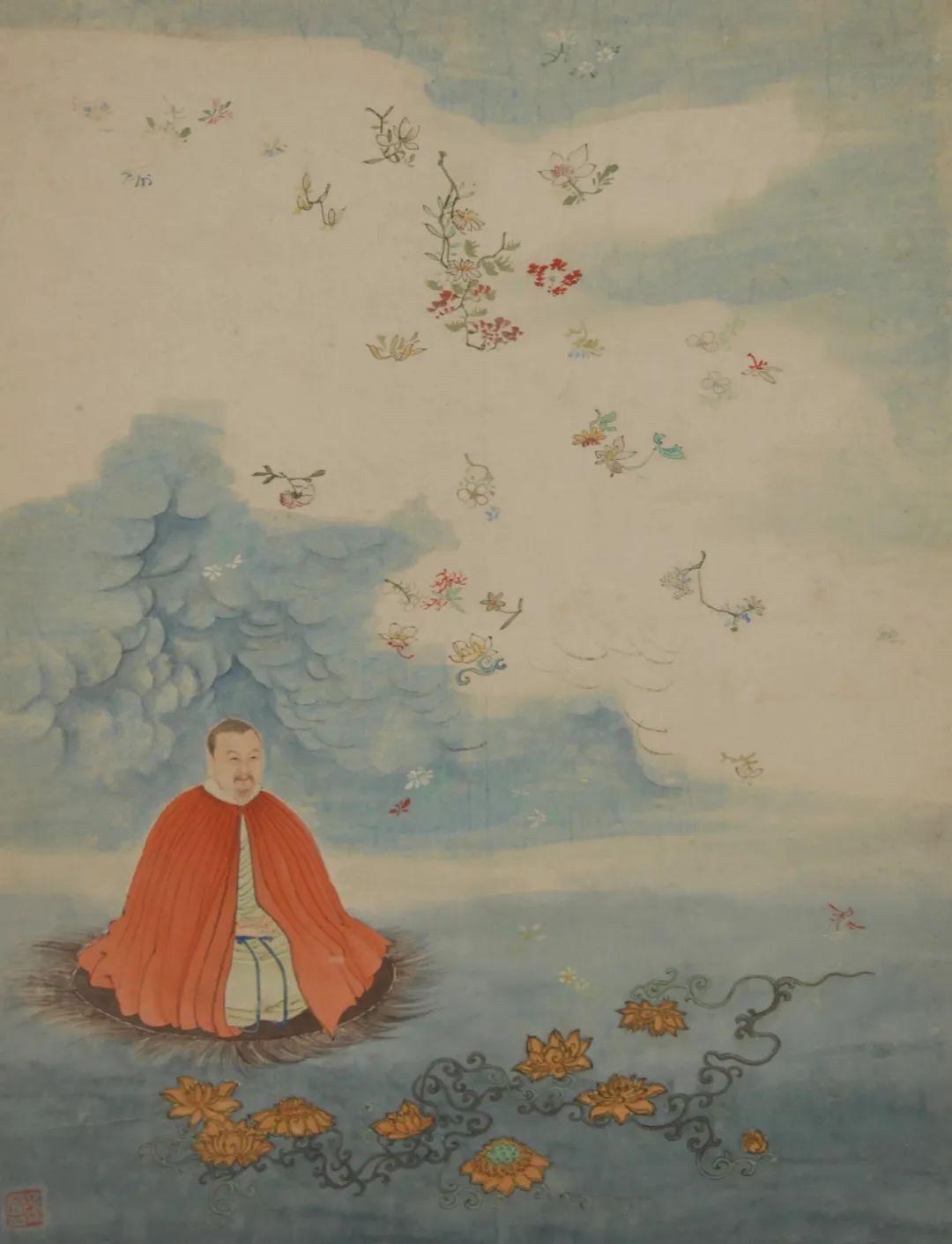 乔莱花雨坐禅图 禹之鼎 纸本设色 37.5cm×29.5cm 明代 南京博物院藏