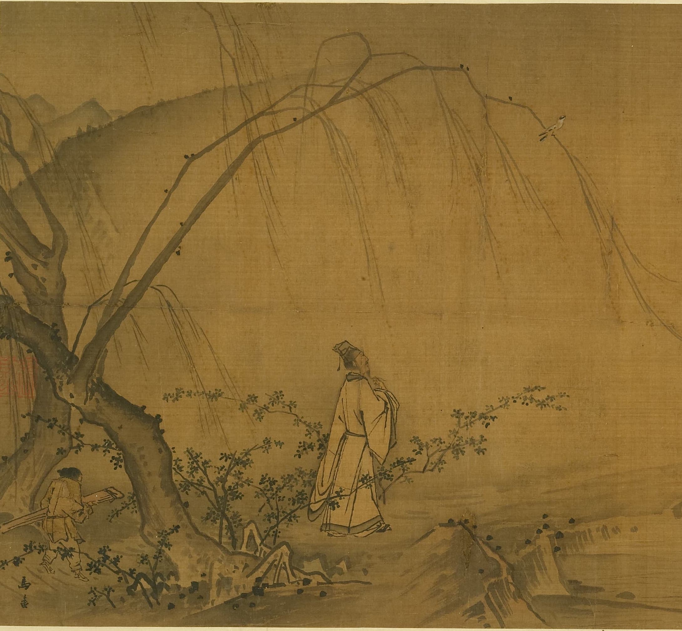 宋 马远 山径春行 册页 绢本(局部)