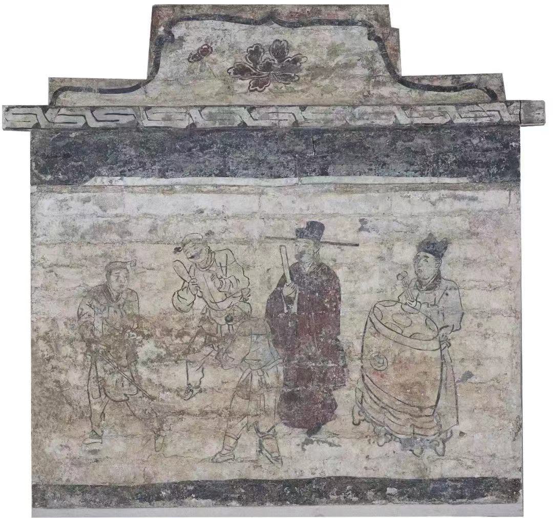 杂剧图壁画,金代(1115-1234),高123厘米,宽117厘米,1994年平定西关村壁画墓出土,山西博物院藏