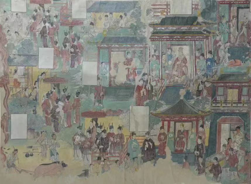 善事太子本生经变图(局部),宋代(960-1279),纵144厘米,横200厘米,1974年临摹于高平开化寺,山西博物院藏