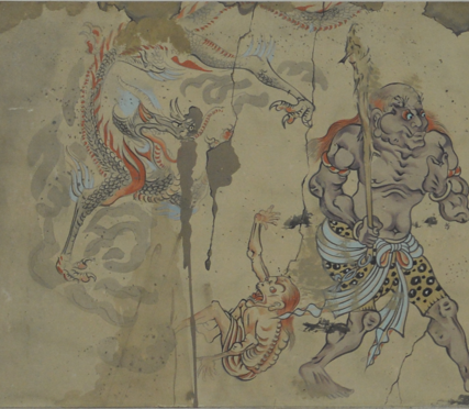 降魔图,唐代(618-907),1974年临摹于佛光寺东大殿,纵31厘米,横148厘米,山西博物院藏