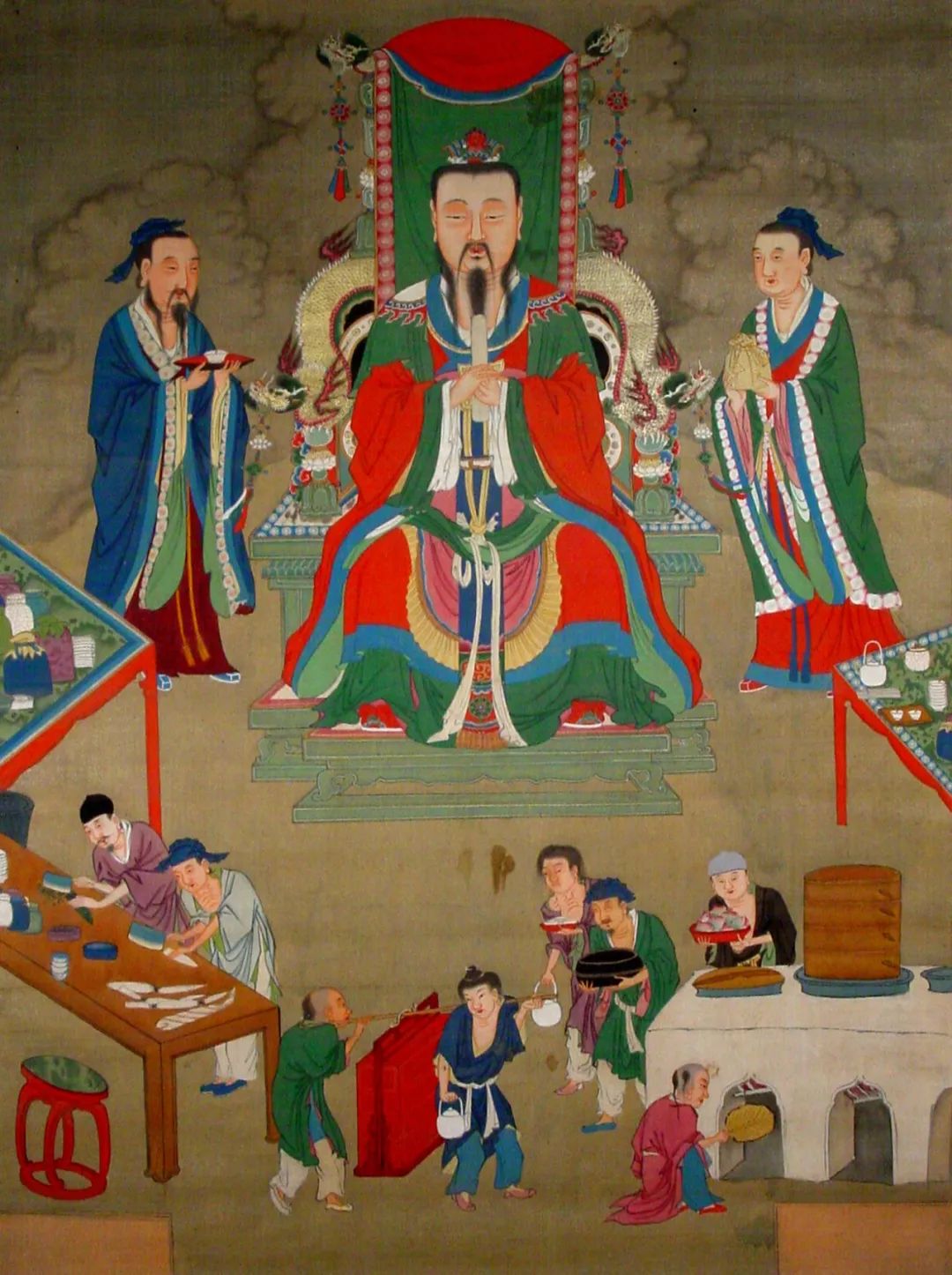 “灶神”水陆画轴，明代（1368-1644），纵134厘米，横99厘米，运城博物馆存