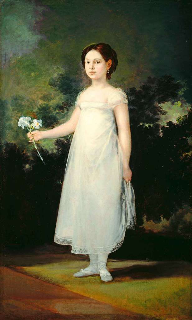 戈雅,《蒙特莫索侯爵女儿》,1810年,个人藏 戈雅描绘了一位将近10岁的年轻贵族(1801-1876年)。她是约瑟夫·波拿巴的近臣蒙特摩索侯爵的女儿,侯爵于1811年去世。