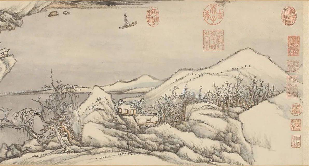  清 张宗苍 《雪溪帆影图卷》（局部）