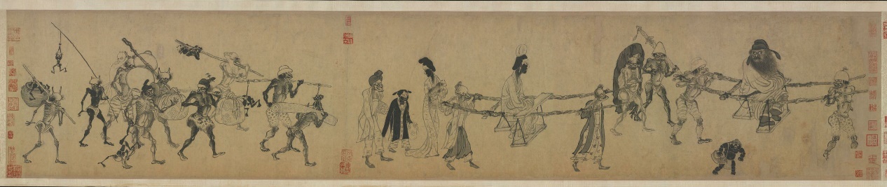 图5 南宋,龚开,《中山出游图》,纸本墨笔,长卷,32.8x169.5cm,弗利尔美术馆藏。