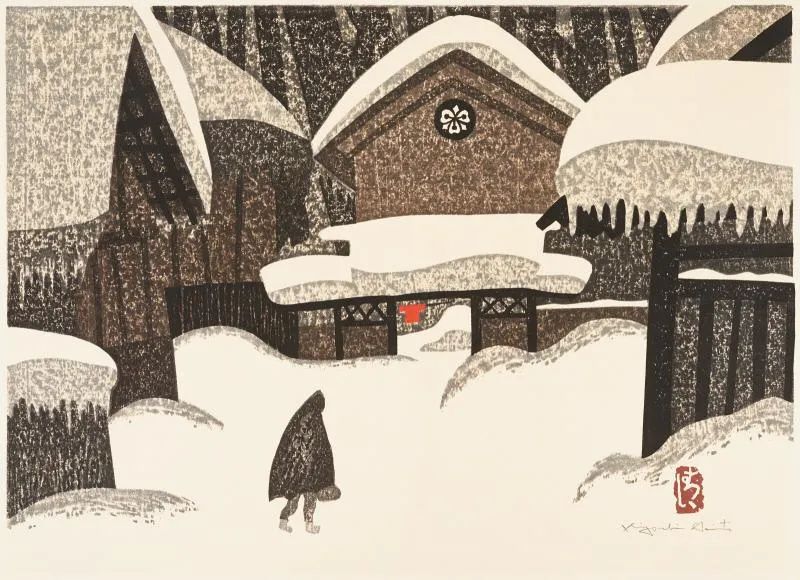斋藤清(1907-1997),《会津的冬天》(12) 日本,1969,木刻版画