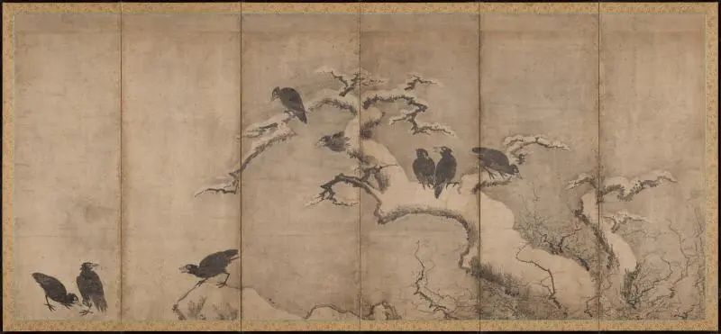 《雪中乌鸦屏风》,日本,1700-1800,六板屏风