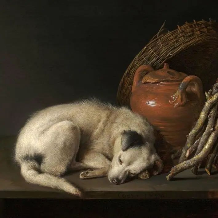 《休息中的狗》，格里特·道，荷兰，1650年，木板油画