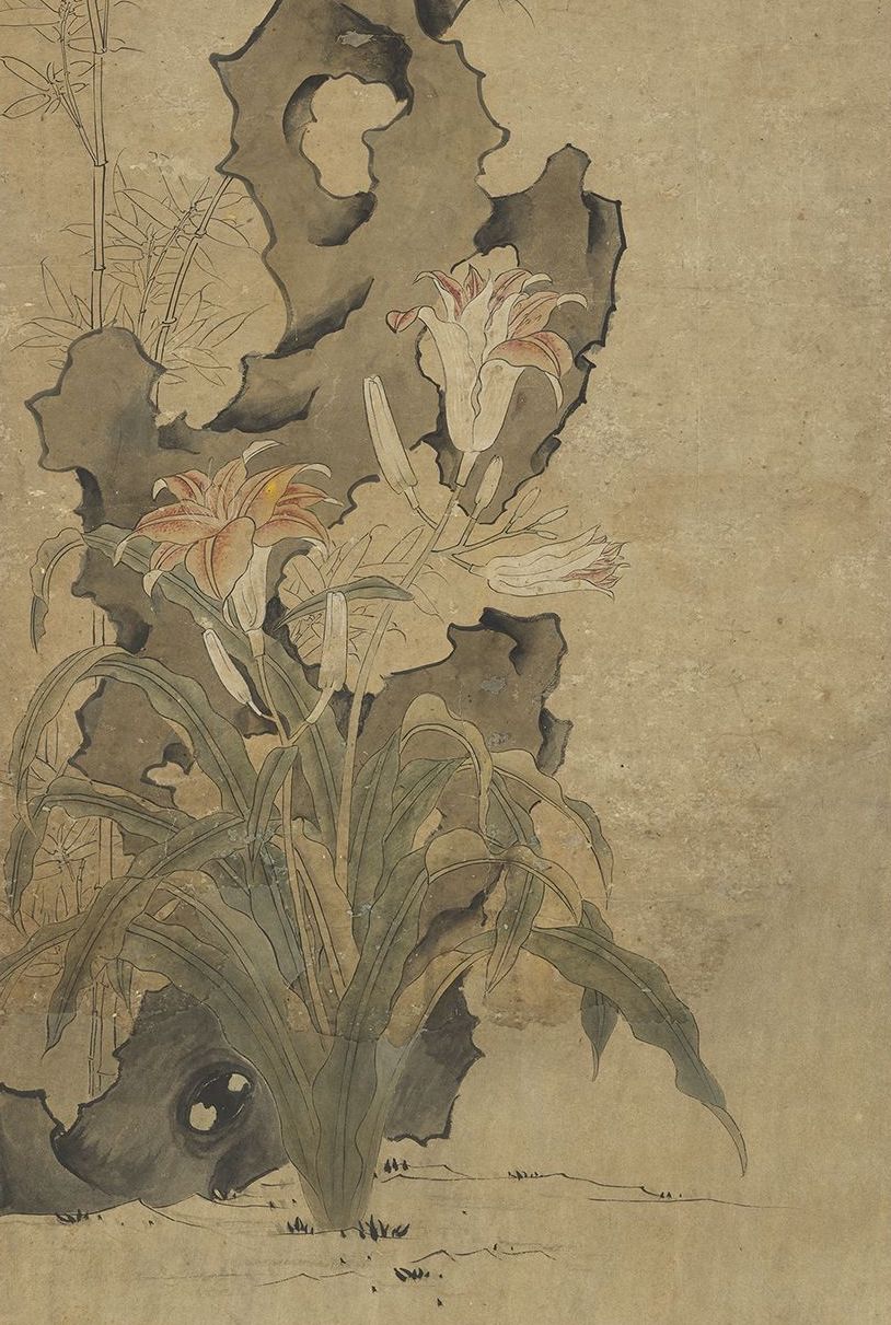 明 陈洪绶 画寿萱图 轴(局部) 台北故宫博物院藏