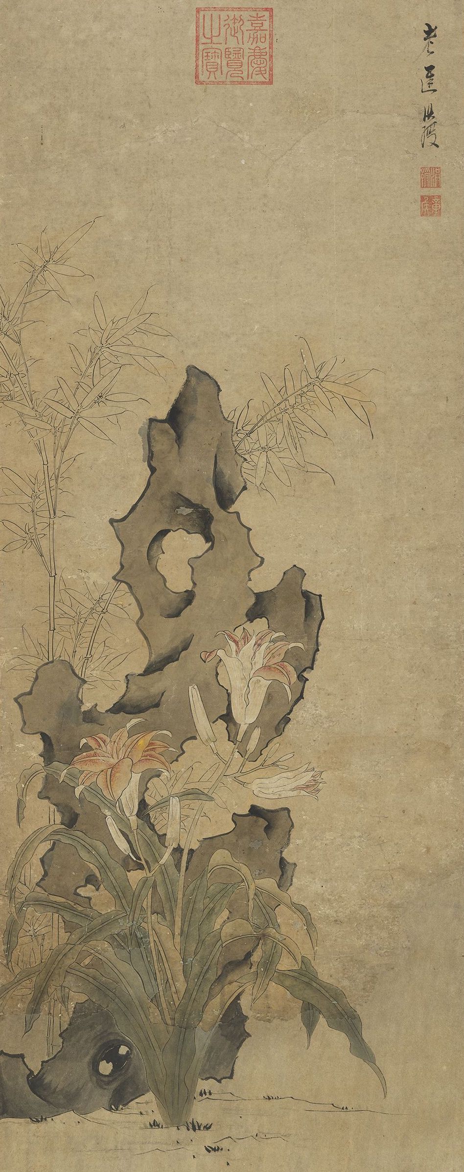 明 陈洪绶 画寿萱图 轴 台北故宫博物院藏