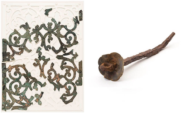 隅木装饰金具与铁钉，大官大寺遗址出土，飞鸟时代（7-8世纪），奈良文化财研究所藏