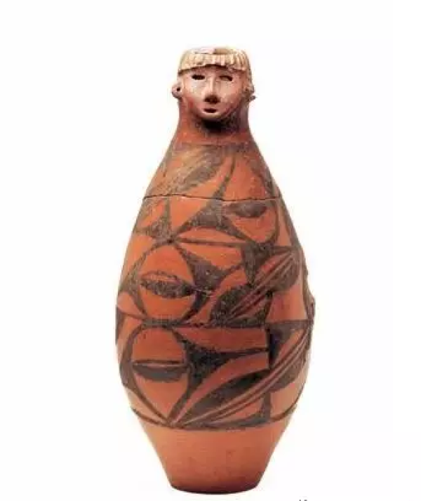 人头形器口彩陶瓶，甘肃博物馆藏