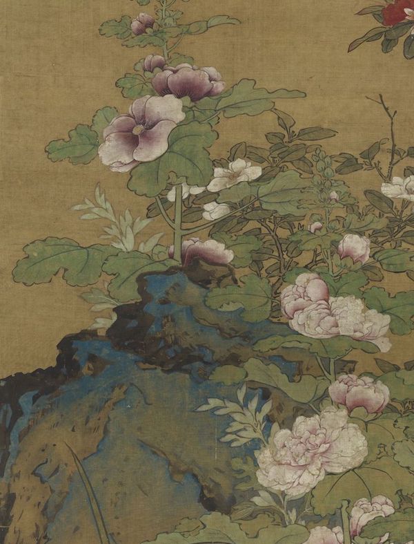 元人 画天中华瑞 轴(局部蜀葵) 台北故宫博物院藏
