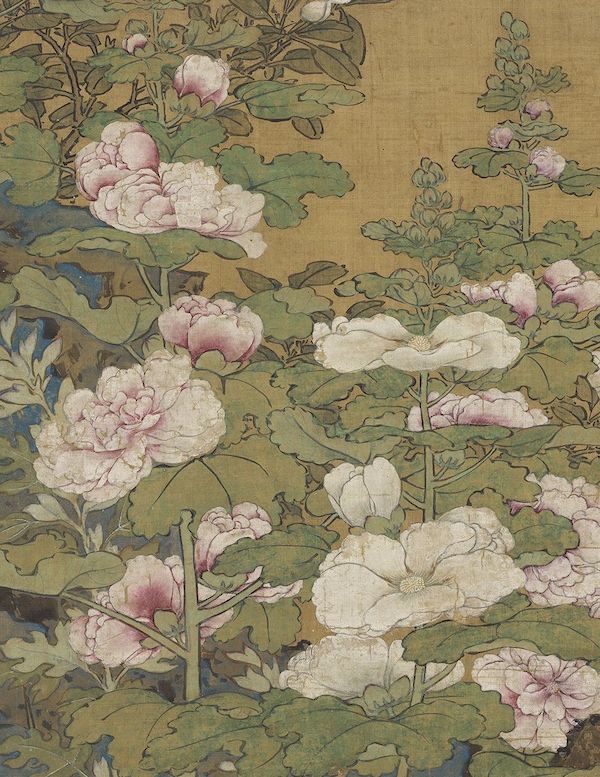 元人 画天中华瑞 轴(局部蜀葵) 台北故宫博物院藏