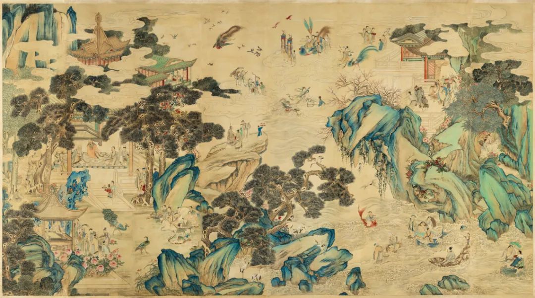清·佚名·群仙庆寿图 绢本设色 187×284厘米 长沙市大观仓艺术博物馆藏