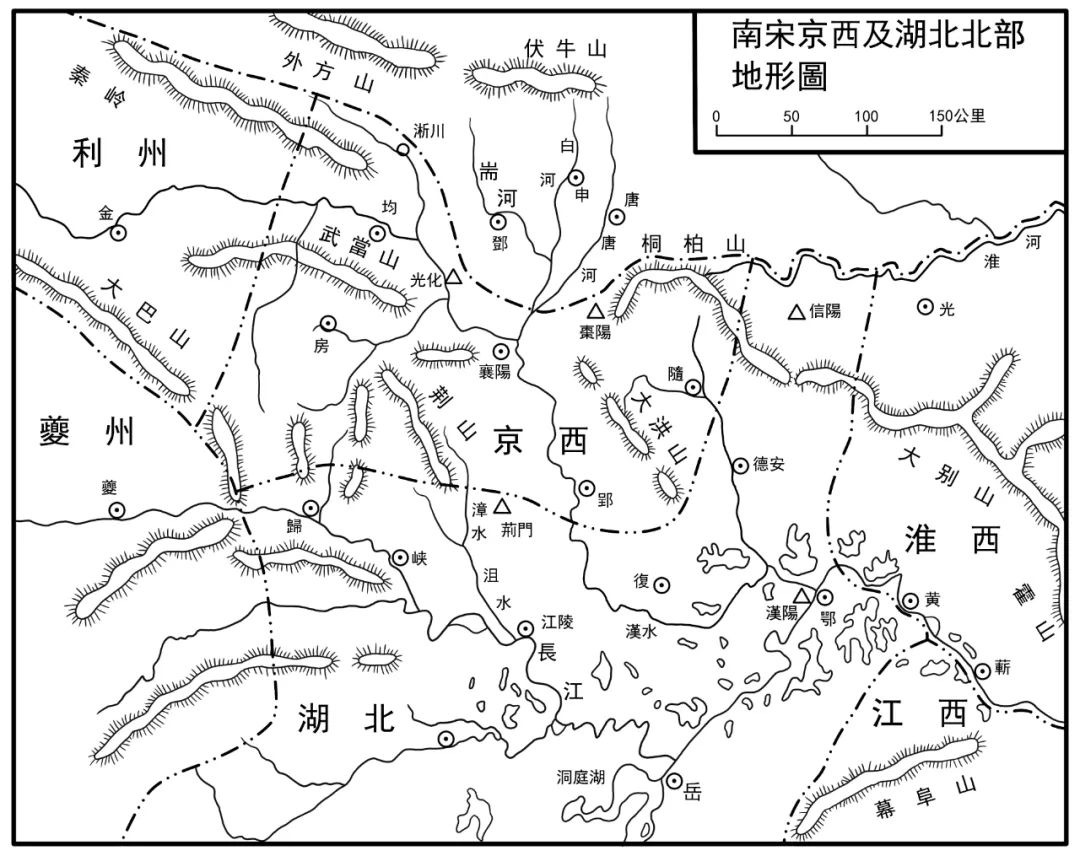 图1 南宋京湖制置司防御图 (引自：《南宋后期的朝议边防与军政应对研究》)