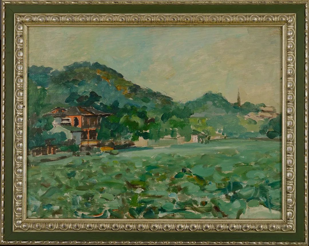 常书鸿 荷花池望保俶塔 浙江省博物馆藏 木板油画 纵40.6厘米 横53.5厘米