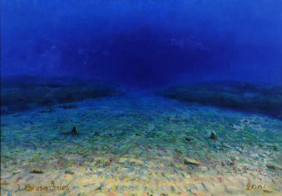  扬尼斯·马尼亚塔科斯，《静谧海底》，2001年，布面油画 水下彩绘，私人收藏，图片来源：上海博物馆