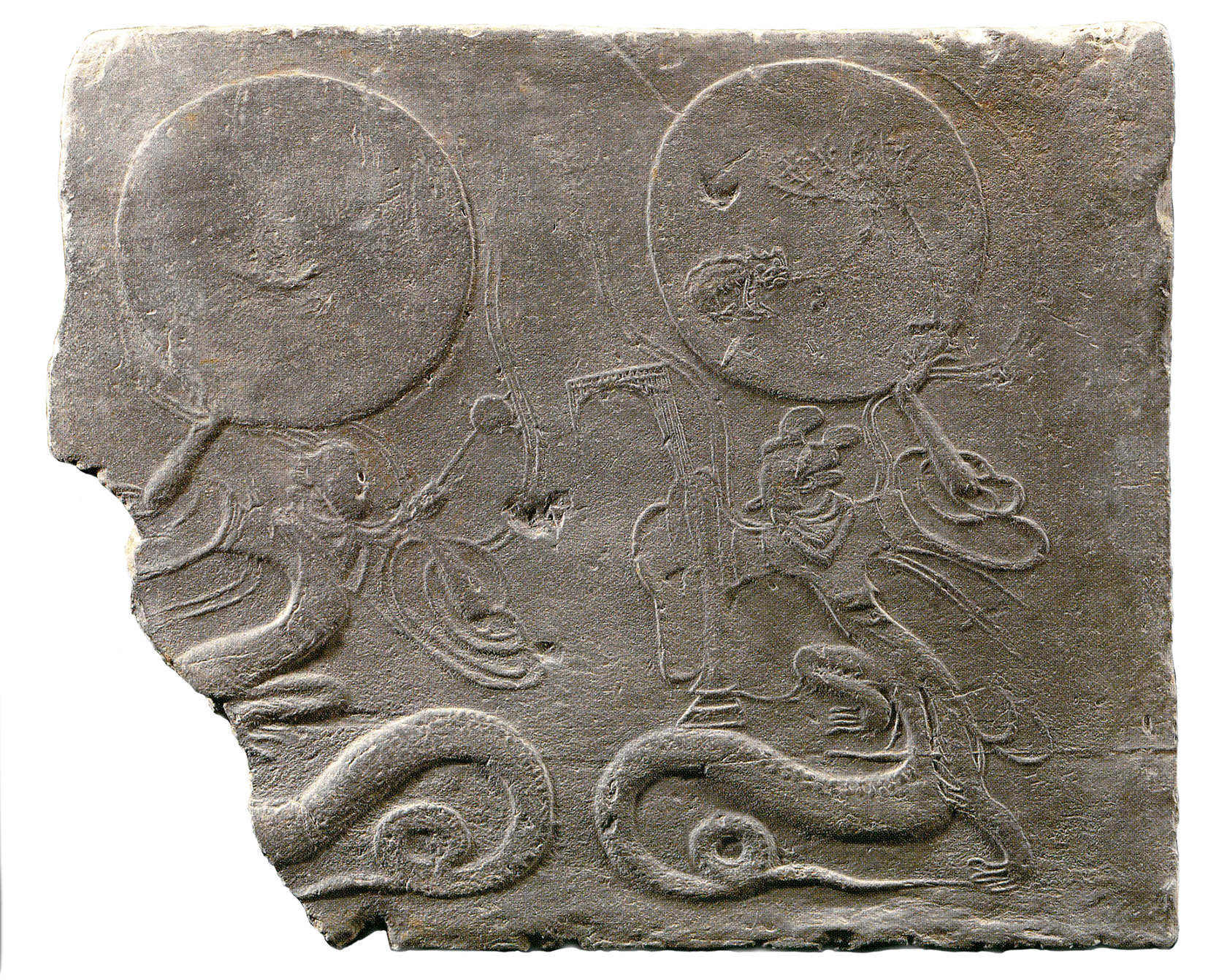 阴阳二神画像砖,东汉,纵39厘米,横47.9厘米,四川崇州收集,四川博物院藏