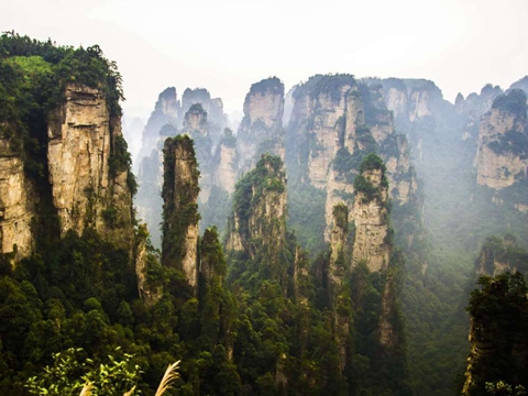 武陵源风景名胜区著名的景观是3 000余座尖细的砂岩柱和砂岩峰